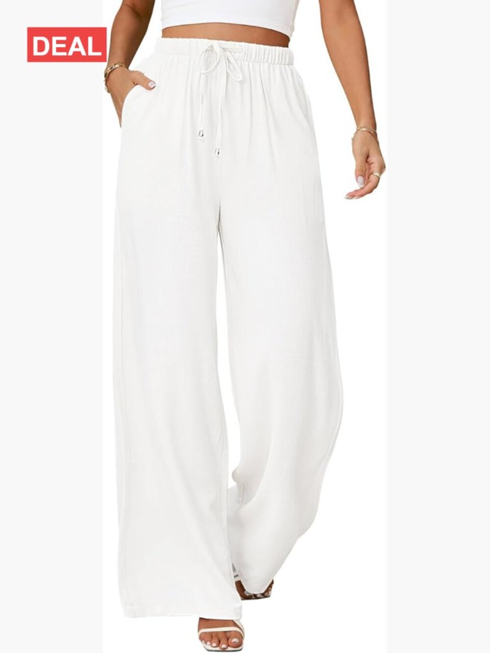 Womens Linen Pants High Waisted Wide Leg Palazzo Casual Drawstring